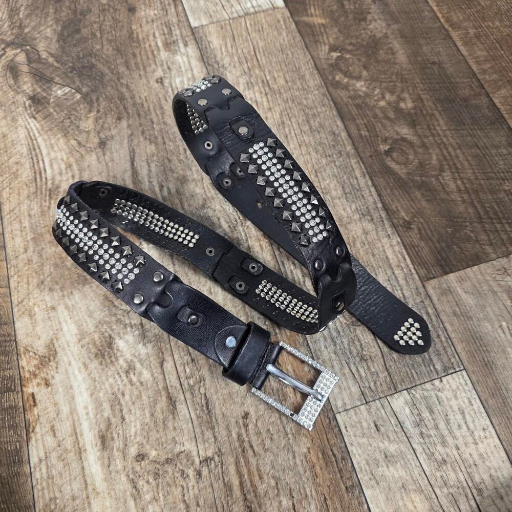Y2K Studded Rhinestone Leather Belt Mall Goth McBling Emo Biker Size XL